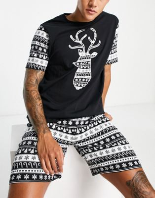Черно-белая короткая пижама Brave Soul с изображением оленей и оленей Brave Soul