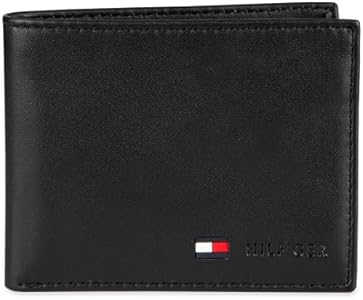 Tommy Hilfiger Men's Leather Wallet – Slim Bifold with 6 Credit Card Pockets and Removable ID Window, Black Cambridge, One Size Tommy Hilfiger