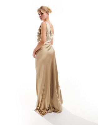 Six Stories Bridesmaids one shoulder satin maxi dress in champagne Six Stories