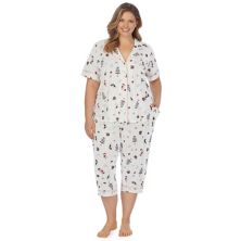 Плюс размер Layla Bridal Пижамная рубашка с короткими рукавами и пижамные капри Брюки Sleep Set LAYLA