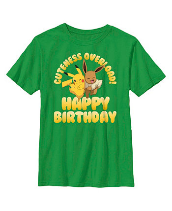 Boy's Pokemon Pikachu and Eevee Cuteness Overload Happy Birthday Child T-Shirt Nintendo