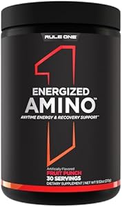 Energized Amino – Энергия и поддержка восстановления, 5,5 г аминокислот, 120 мг кофеина из экстракта зеленого кофе и чая, 30 порций Rule 1 Proteins