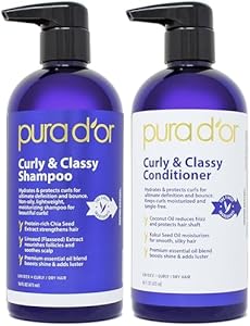 PURA D'OR Curly & Classy Shampoo & Conditioner Set for Defined Curls - Nourishing Formula with Argan, Castor, Geranium, Coconut & Kukui Seed Oils Pura D'Or