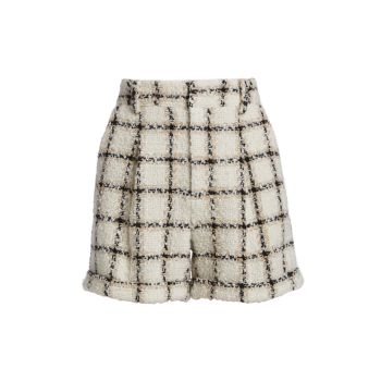Becky Windowpane-Checked Tweed Shorts ANINE BING