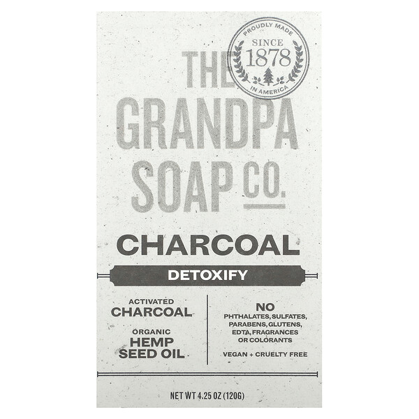 Мыло для лица и тела, детоксикация, уголь, 4,25 унции (120 г) The Grandpa Soap Co
