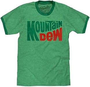 Tee Luv Men's Mountain Dew T-Shirt - Vintage MTN Dew Soda Logo Ringer Tee Shirt Tee Luv