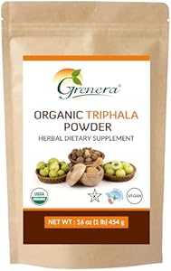 Grenera Organic Triphala Powder (Порошок) 1 lb (Фунты) (16 Ounce) 454 Grams - Made with Organic Amalaki, Organic Bibhitaki, Organic Haritaki Fruit - USDA Organic, Vegan, Kosher Certified Grenera