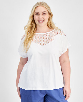 Plus Size Lace-Bib Extended-Sleeve Top Tommy Hilfiger