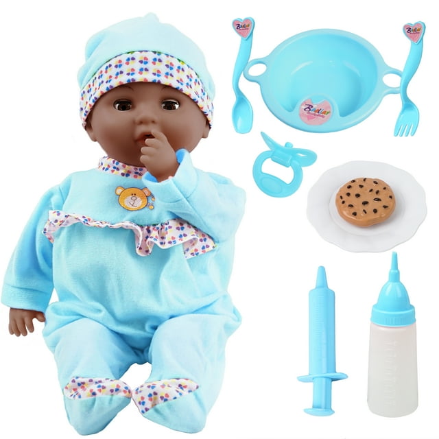 Baby Doll Blue with Black Skin, Toy Choi's 16 Inch Baby Doll, Can Crying Talking Feeding with Different Sounds Baby Doll, Play Preschool Toys Gift for 3-6 Girls Boys Toy Choi's