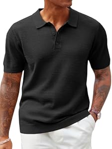 Runcati Mens Knit Polo Shirts Short Sleeve Casual Hollow Out Shirt Texture Classic Golf Polo Runcati