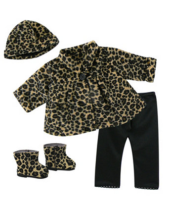 - Кукла 18 дюймов - пальто с животным принтом, шляпа, комплект черных леггинсов и сапог, 4 предмета Teamson Kids