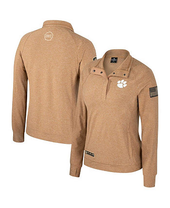 Женская светло-коричневая куртка Clemson Tigers OHT в военном стиле с застежкой на четверть кнопки реглан Sand Tatum Colosseum