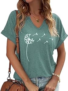 Women's Vintage Flowers Shirt Casual Boho Floral Printed T-Shirt Sunflower Wildflowers Graphic Tees Tops for Girl Qbily