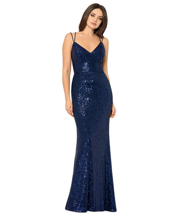 Juniors' Sequined Lace-Up-Back Gown Blondie Nites