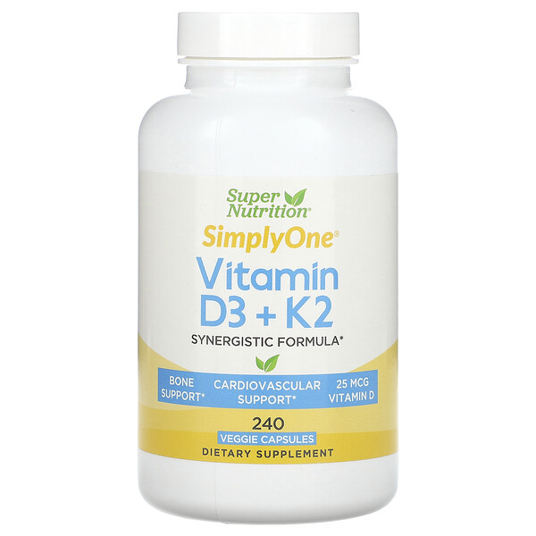 Витамин D3 + K2, 240 растительных капсул Super Nutrition