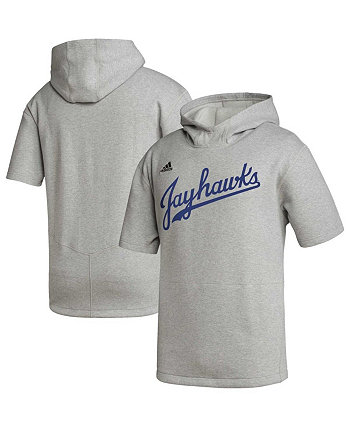 Men's Heather Gray Kansas Jayhawks Modern Classics Baseball Icon Tri-Blend Short Sleeve Pullover Hoodie Adidas
