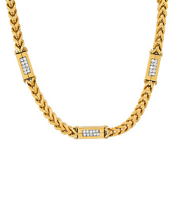 Men's 18k Gold Plated Stainless Steel Wheat Chain and Simulated Diamonds Link Necklace STEELTIME