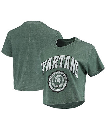Женская зеленая укороченная футболка Michigan State Spartans Edith в винтажном стиле Burnout Pressbox