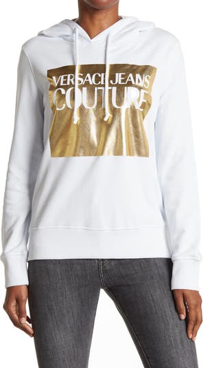 Худи-пуловер с металлическим логотипом и графическим принтом Versace Jeans