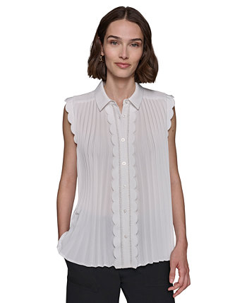 Women's Scalloped Pleated Button-Down Top Karl Lagerfeld Paris
