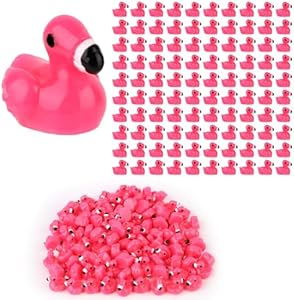 100pcs Mini Resin Flamingo Ducks, 0.59x0.51x0.51in Mini Pink Flamingo Figurines Resin Flamingos Ornament Small Miniature Flamingos for DIY Doll House Party Decoration Kid Lasuroa