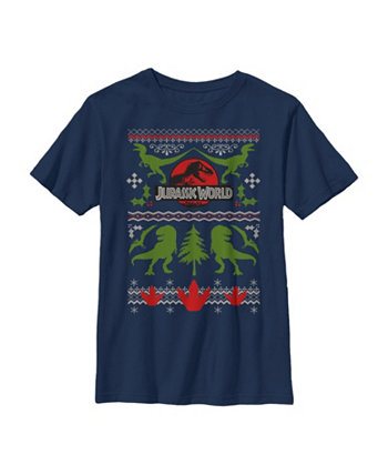 Boy's Jurassic World Ugly Christmas Print  Child T-Shirt NBC Universal