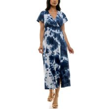 Women's Nina Leonard Tie Dye Print Flutter Sleeve V-Neck Maxi Dress Nina Leonard
