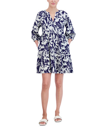 Petite Printed Button-Front A-Line Dress Jessica Howard