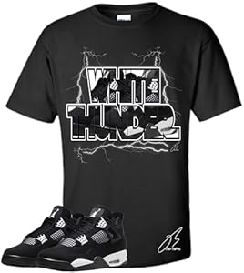 Shirt To Match AJ Retro 4 White Thunder, Unisex Sneaker Graphic Tee,Best Gift,Birthday,School (S, Black) Handmade