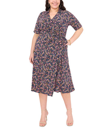 Plus Size Floral-Print Wrap Midi Dress MSK