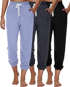 Ficerd 3 Pcs Women's Joggers Pants Casual Soft Sweatpants Lounge Pants High Waisted Athletic Joggers with Pockets Ficerd