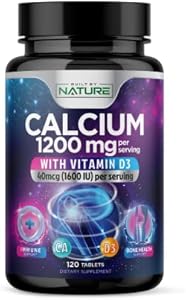 Calcium 1200mg with Vitamin D3 for Best Absorption - Advanced Bone Support Supplement, 1200 mg Calcium Carbonate & 1600 IU Vitamin D3, Slow Release for Immune Support, Easy to Swallow, 60 Tablets Built by Nature