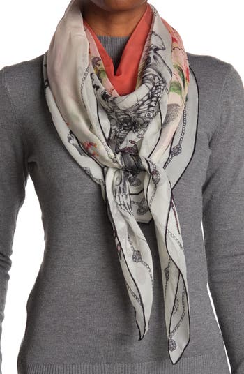 Шелковый шарф с принтом Wild Botanical Skull Alexander McQueen