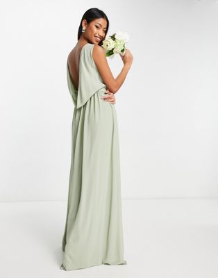 Шифоновое платье макси TFNC Bridesmaid с глубоким воротником на спине шалфейного цвета TFNC