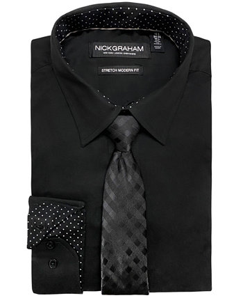 Мужской комплект из эластичной классической рубашки и галстука в клетку в тон в современном стиле Nick Graham
