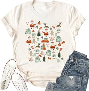 Christmas Shirts for Women Merry Christmas Santa Claus Funny Hoilday Print T-Shirts Graphic Tee Tops SurBepo