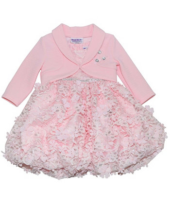 Кардиган-болеро для девочки и кружевное платье с цветочным принтом, комплект из 2 предметов Blueberi Boulevard
