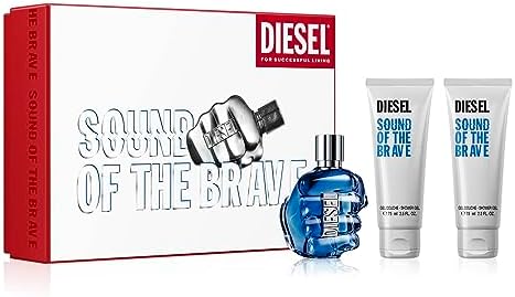 Diesel Sound of the Brave 3 PC Fragrance Gift Set for Men - 3.4 Fl Oz Eau de Toilette Spray & 2.5 Fl Oz 2 pc Shower Diesel