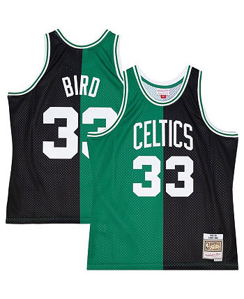 Men's Larry Bird Kelly Green, Black Boston Celtics Big and Tall Hardwood Classics 1985-86 Split Swingman Jersey Mitchell & Ness