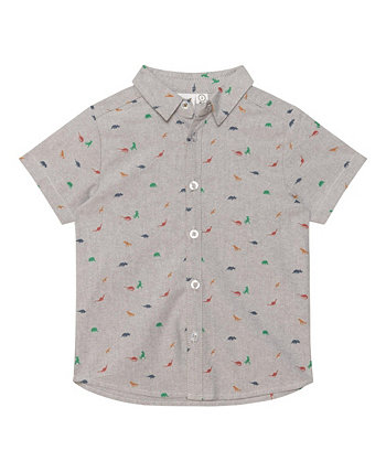 Boy Printed Short Sleeve Shirt Light Grey Mix Mini Dinosaurs - Child Deux par Deux