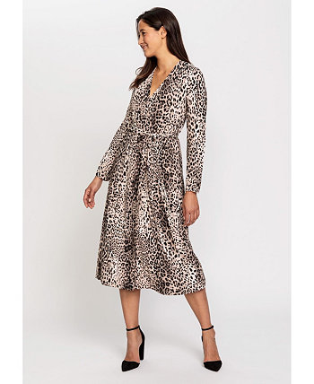 Women's Leopard Print Faux Wrap Midi Dress Olsen