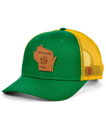 Men's Green and Gold Wisconsin Statement Trucker Snapback Adjustable Hat Local Crowns