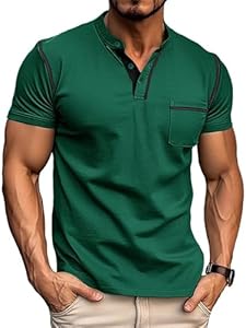 Men's Henley Shirt Lightweight Short Sleeve T-Shirt Casual Stylish Button Cotton Shirt Bosdwen