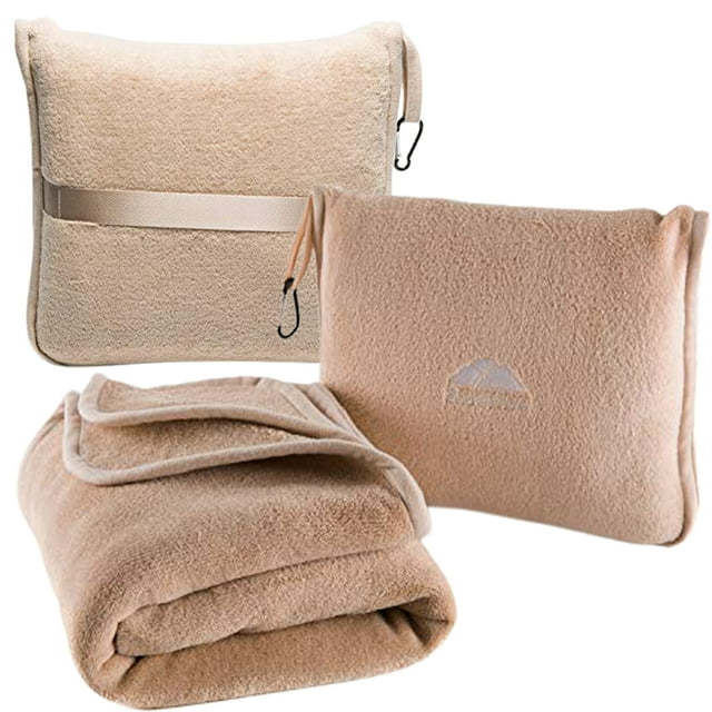 BlueHills Premium Soft Travel Blanket Pillow Airplane Throw - Taupe BlueHills