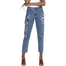Women's PTCL Hand-Painted Floral High-Waisted Crop Jeans PTCL