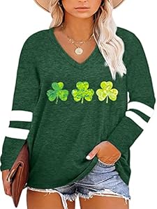 Plus Size St Patricks Day Shirt Women Funny Irish Festival Holiday Long Sleeve Tops Lucky Green Tee T-Shirt Chulianyouhuo