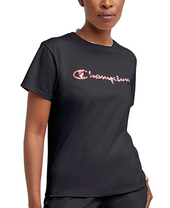 Женская хлопковая классическая футболка с рисунком Champion