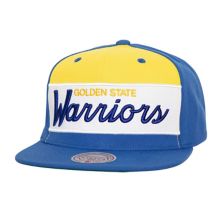 Мужская шляпа Snapback Mitchell & Ness White/Royal Golden State Warriors в стиле ретро, спортивная с цветными блоками и надписью Mitchell & Ness