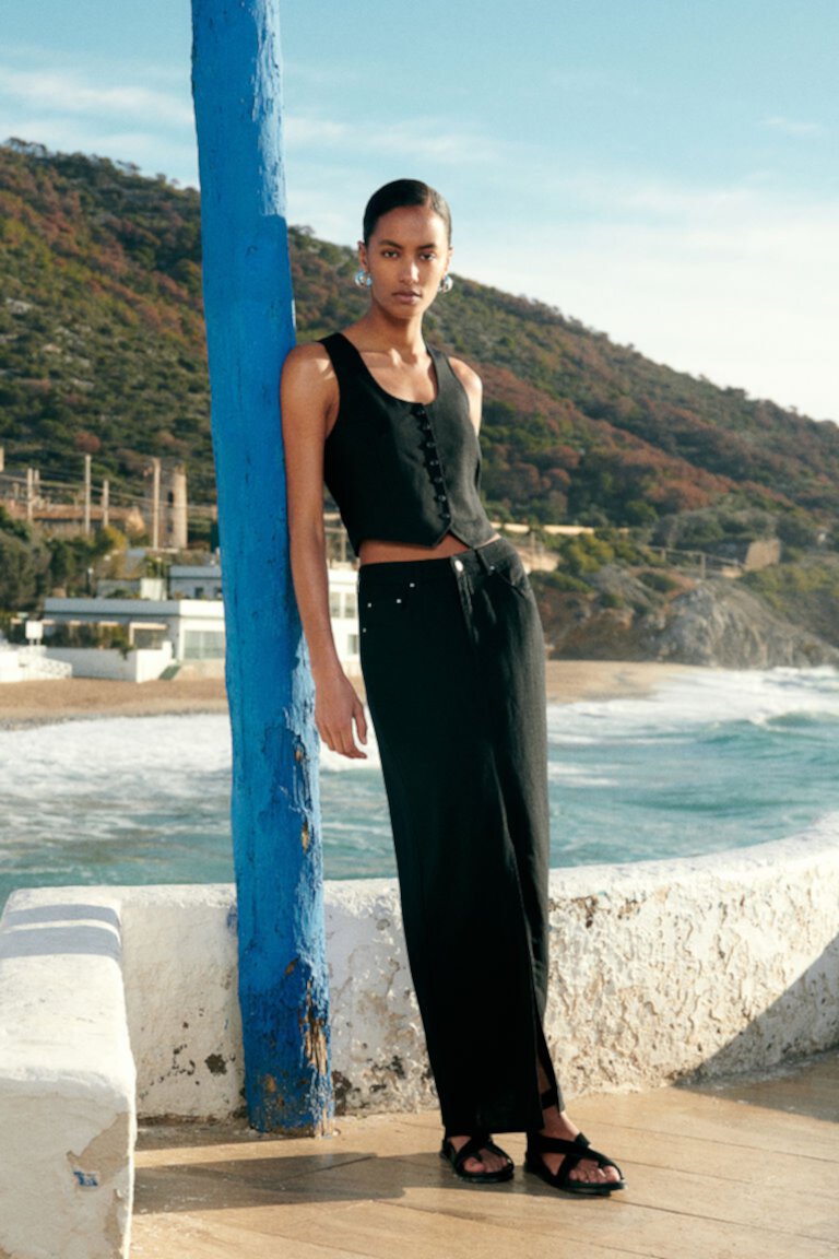 Long Linen-blend Skirt H&M