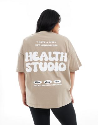 ASOS 4505 Curve Studio oversized heavyweight health back print t-shirt in latte ASOS 4505